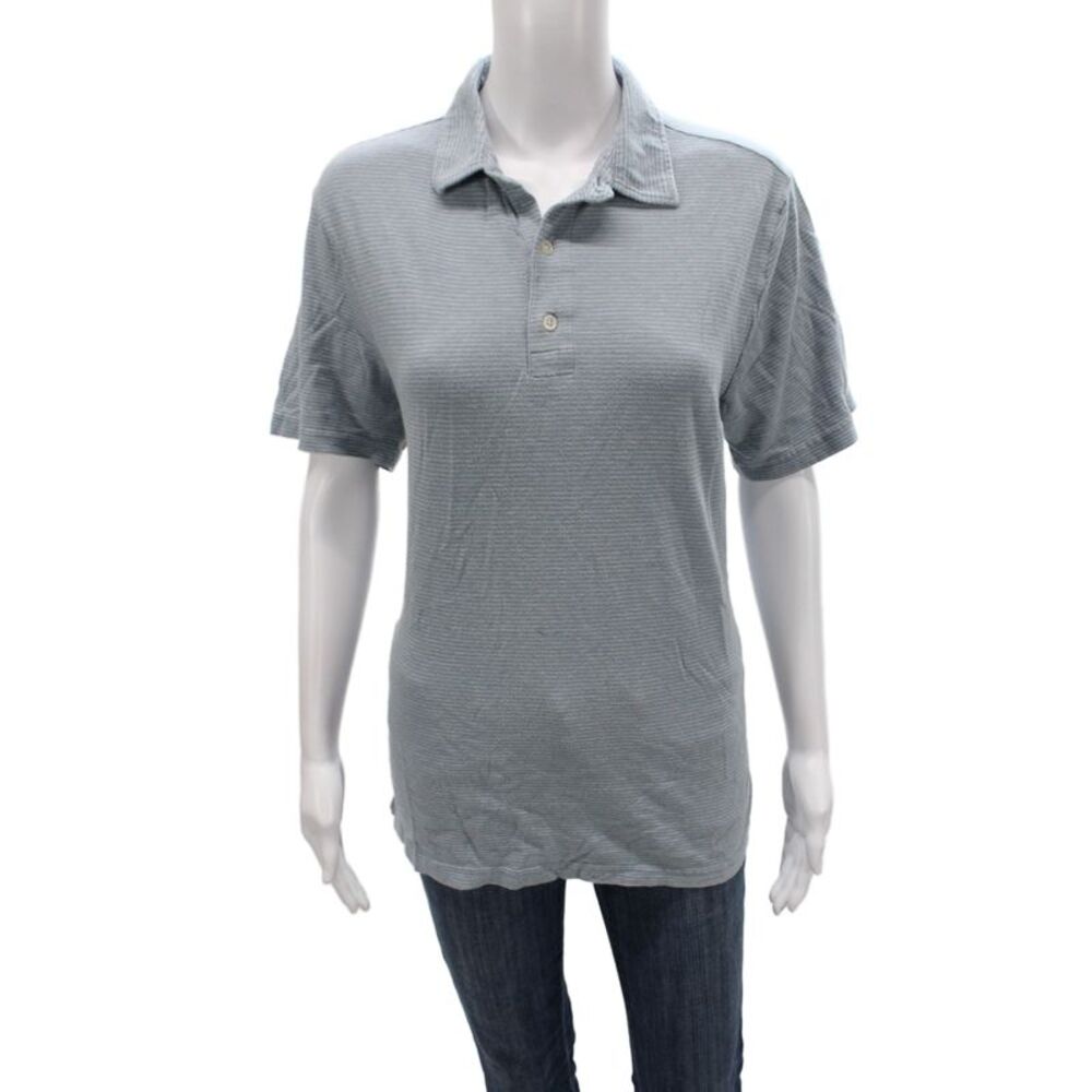 Faherty Brand Mens Blue Striped Cotton Polo Shirt Short Sleeve Size M